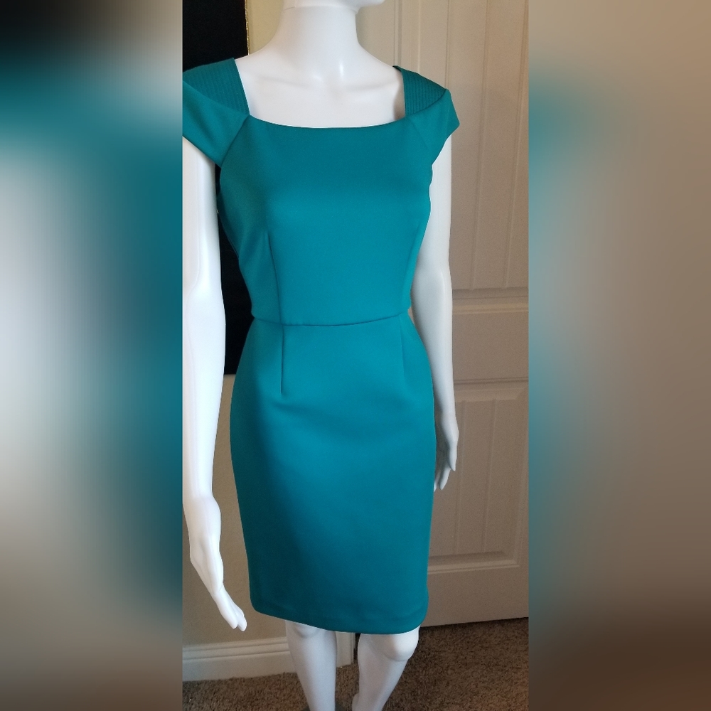 Calvin Klein cap sleeve scuba sheath dress Teal